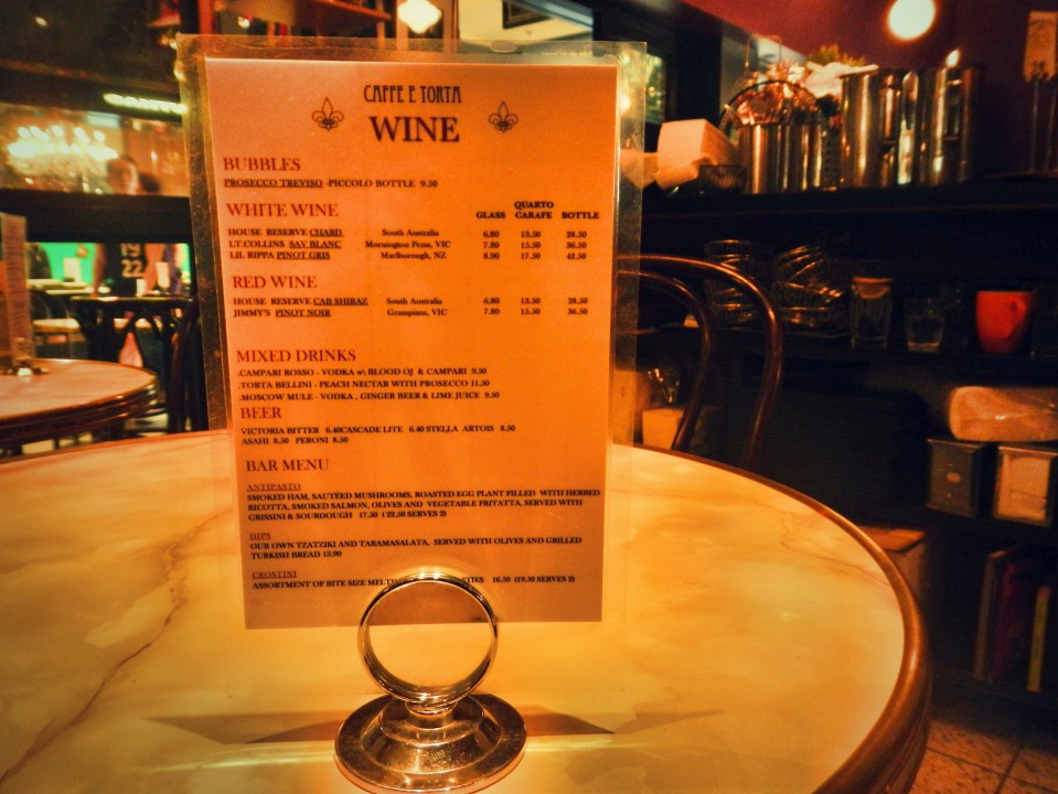 Caffe e Torta Menu